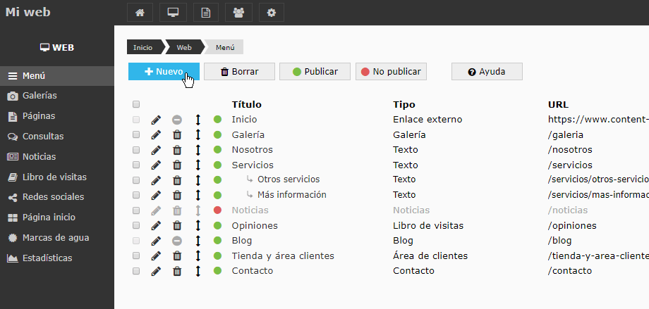 Arcadina - Panel de gestion web