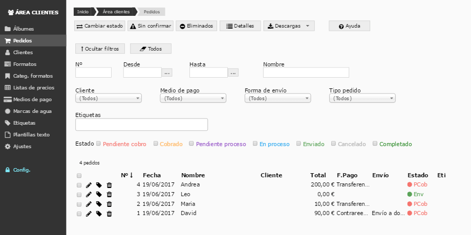 Area de clientes para fotografos